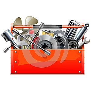 Vector Red Toolbox with Car Parts