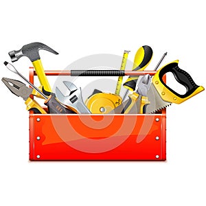 Vector Red Toolbox with Hand Tools