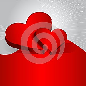 Vector red Valentine background with two hearts.