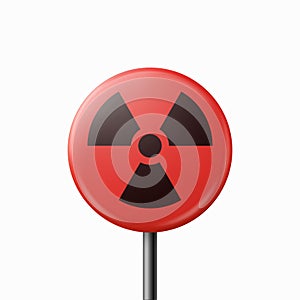 Vector Red Warning, Danger Nuclear Sign, Black Sign, Icon Isolated. Radioactive Warning Symbol. Circle, Round Dangerous