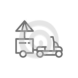 Vector refrigerator scooter food truck line icon.