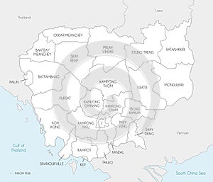 Vector regional map of Cambodia with provinces and administrative divisions, and neighbouring countries and territories. photo