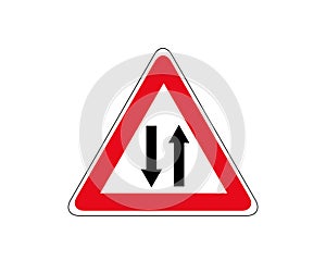 Vector Regulatory signs of Give way to oncoming vehicles isolated on white background. Traffic Sign. Road signs