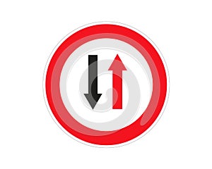 Vector Regulatory signs of Give way to oncoming vehicles isolated on white background. Traffic Sign. Road signs