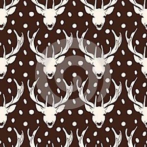 Vector reindeer head with skin texture seamless pattern background on brown surface
