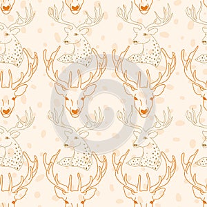 Vector reindeer head with skin texture seamless pattern background on light brown surface