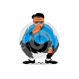 Vector relaxed man eats seeds. Cartoon Illustration.