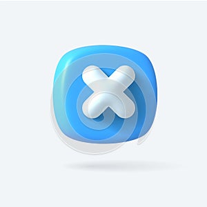 Vector Render 3d of Right Cross Icon. Blue color. Approvement icon or emblem.