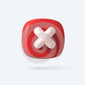 Vector Render 3d of Right Cross Icon. Red color. Approvement icon or emblem.