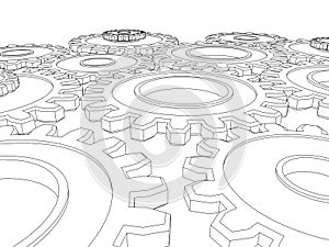 Vector render of cogs/ gears integrating