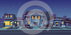 Vector rental of house, estate. Night background