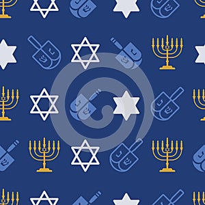 Hanukkah Blue Elements Textured vector repeat pattern background