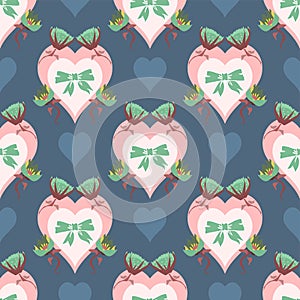 Vector Repeatable Hearts And Flowers Pattern In Navy, Green And Pink