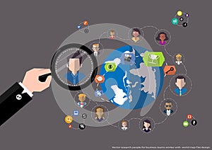 Vector research people for business teams worker with world map Flat design