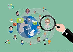 Vector research people for business teams worker with world map Flat design