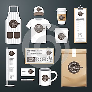 Vector restaurant cafe set flyer, menu, package, t-shirt, cap, uniform design