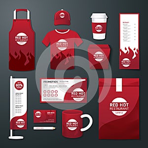 Vector restaurant cafe set flyer, menu, package, t-shirt, cap, uniform design