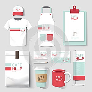 Vector restaurant cafe set flyer, menu, package, t-shirt, cap, uniform design