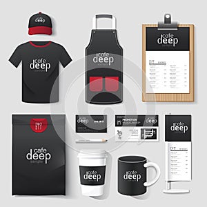 Vector restaurant cafe set flyer, menu, package, t-shirt, cap, uniform design