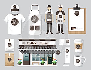 Vector restaurant cafe set shop front design, flyer, menu, package, t-shirt, cap, uniform and display design/ layout set