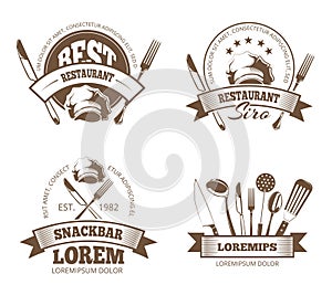 Vector restaurant labels, emblems, badges, logos for menu design photo