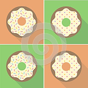 Vector Retro Bitten Donut Illustration Flat Design Set