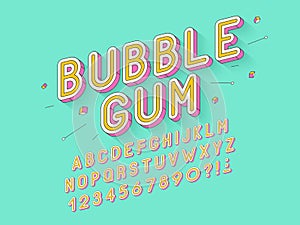 Vector retro Bubble gum bold font design, alphabet, typeface, ty