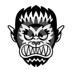 Vector Retro Cartoon Funny Werewolf Head Isolated