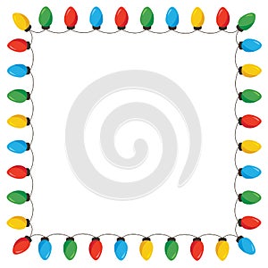 Vector Retro Colorful Holiday Christmas and New Year String Lights Isolated Square Frame on White Background