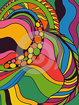 Vector retro colorful psychedelic poster in 1970s style