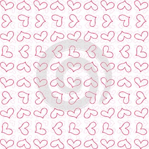 Vector retro cute seamless pattern with pink outline hearts
