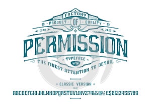 Vector retro font Permission. Letters and numbers