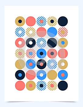 Vector Retro graphic design cover or poster with circle dot shapes. Cool vintage shape compositions. Music abstract vinyl disc