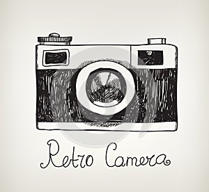 Vector retro hand drawn hipster photo camera