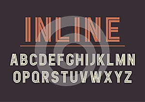 Vector retro inline bold font design, alphabet, typeface