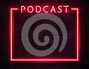 Vector Retro Neon Red Podcast Frame on Dark Background