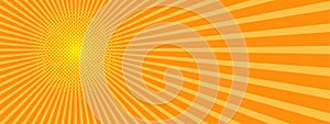 Vector Retro Orange and Yellow Comic Background Banner with Sunburst or Zoom Effect and Halftone Dots Pattern