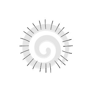 Vector retro radial sun rays icon isolated on white background, black drawings isolated on white background, glow sign