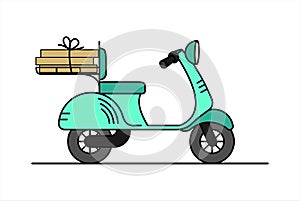 Vector retro scooter with a trunk, with boxes; vintage stylish moped; scooter for delivery; isolated