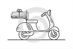 Vector retro scooter with a trunk; vintage stylish moped; scooter for delivery; isolated on a white background