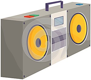 Vector retro tape recorder for audio cassettes. Magnetic cassete player isolated, gray audio system