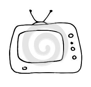 Vector retro TV. A rectangular TV with an antenna and buttons. hand-drawn doodle in the style of an isolated vintage TV with