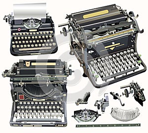 Vector retro typewriters on soft light background