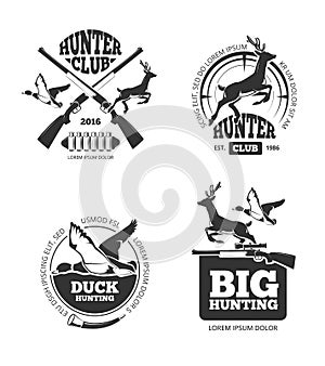 Vector retro vintage hunting labels, emblems, logos, badges