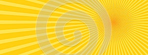 Vector Retro Yellow Comic Background Banner with Sunburst or Zoom Effect and Halftone Dots Pattern