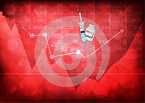 Vector : Reverse business graph with covid virus vaccine