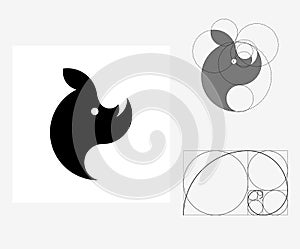 Vector rhinoceros in golden ratio style. Editable illustration