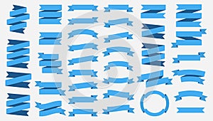 Vector ribbon banners isolated on White background. Blue tapes. Set of 37 blue ribbon banners.