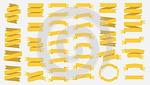 Vector ribbon banners isolated on White background. Yellow tapes. Set of 37 yellow ribbon banners. Template design elements