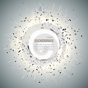 Vector ring background. Metal chrome shine round frame with spark light effect and big explosion.